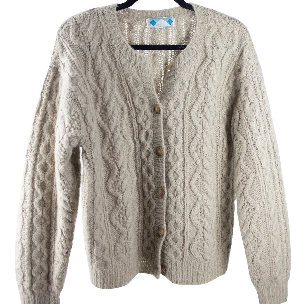 Ivory Cable Knit Wool Cardigan
